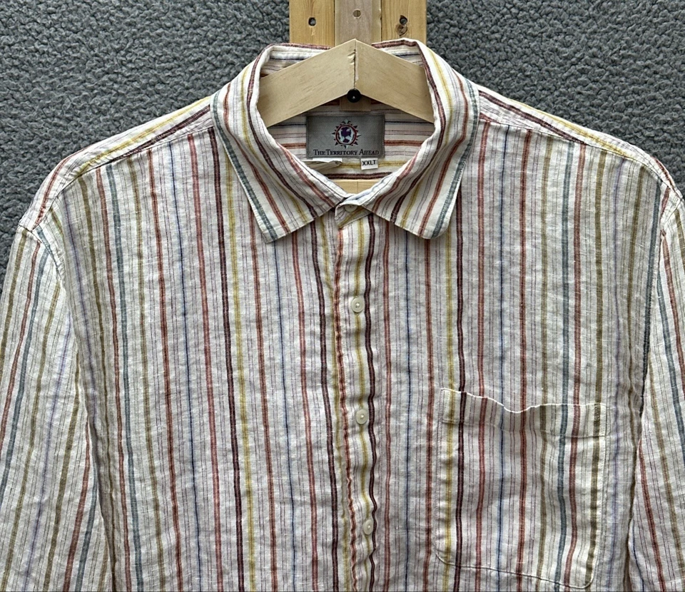 Винтажная мужская рубашка The Territory Ahead XXLT многоцветная в полоску с длинным рукавом 90-е - Изображение 4 из 4
