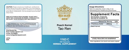 1163C Tao Ren,  Peach Kernel (Raw), 100 Capsules/bottles, 2 bottles - Picture 2 of 8
