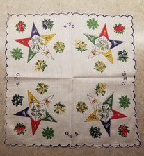 OES Order of the Eastern Star Vintage Handkerchief Scalloped Edge Hanky Hankie