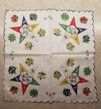 OES Order of the Eastern Star Vintage Handkerchief Scalloped Edge Hanky Hankie