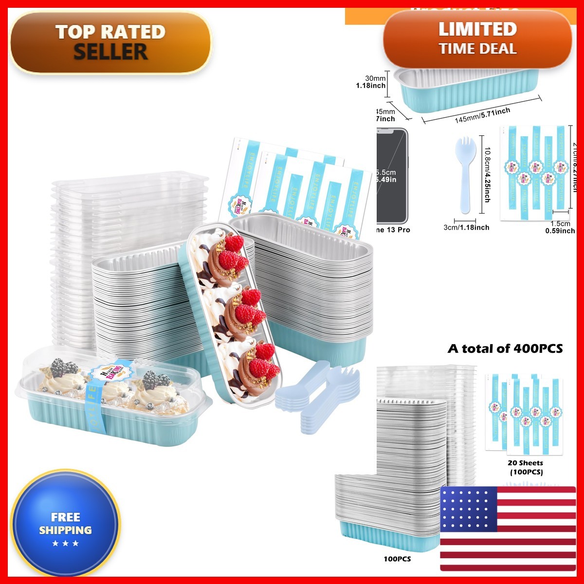 Chencheerio 400 Pcs Total Disposable Mini Loaf Pans Set, Mini Individual Cake