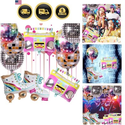 PCS Rainbow Roller Skate Balloons Boom Box Balloon,22 Inch Round Color Foil B...
