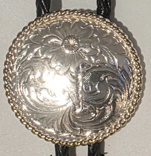 Vintage Metal Bolo Tie, Nice Silver Montana Silversmiths Round Design, Nice West