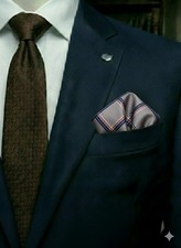 New 9" X 9" Classic Themed Pocket Square, Quicksilver/Blue/Red Striped.