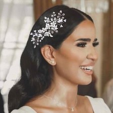 Rhinestone Hair Combs Silver Flower Wedding Hairpieces Bridal Side Clips for ...