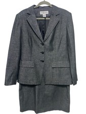 Jones New York Skirt Suit Women  s Size 10 Gray Long Sleeve Jacket Button Down