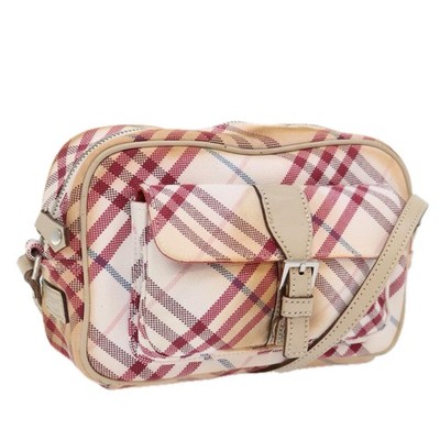 BURBERRY Nova Check Blue Label Shoulder Bag Canvas White Red Auth