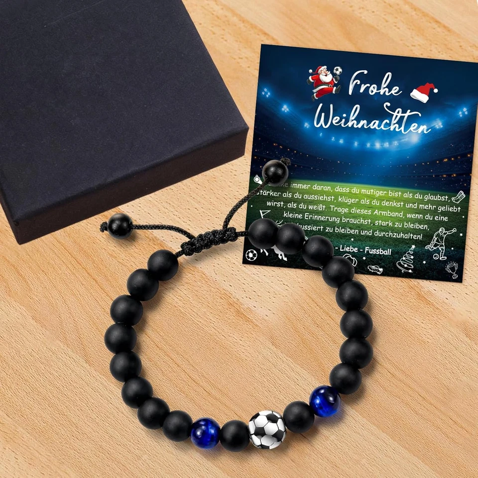 Fußball Armband Naturstein Jungen Geschenk Weihnachten Sohn Enkel - Bild 4 von 4