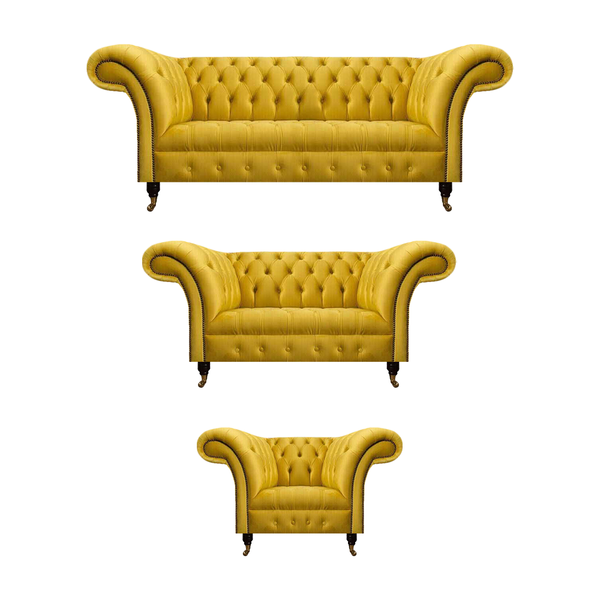 Designer Gelbe Chesterfield Sofas Moderne Wohnzimmer Sitz Couchen 3Tlg-image