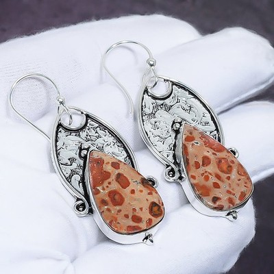 Asteroid Jasper Gemstone 925 Sterling Silver Jewelry Earring 2.21 ''