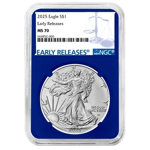 2025 $1 1-oz American Silver Eagle NGC MS70 ER Blue Label Blue Core