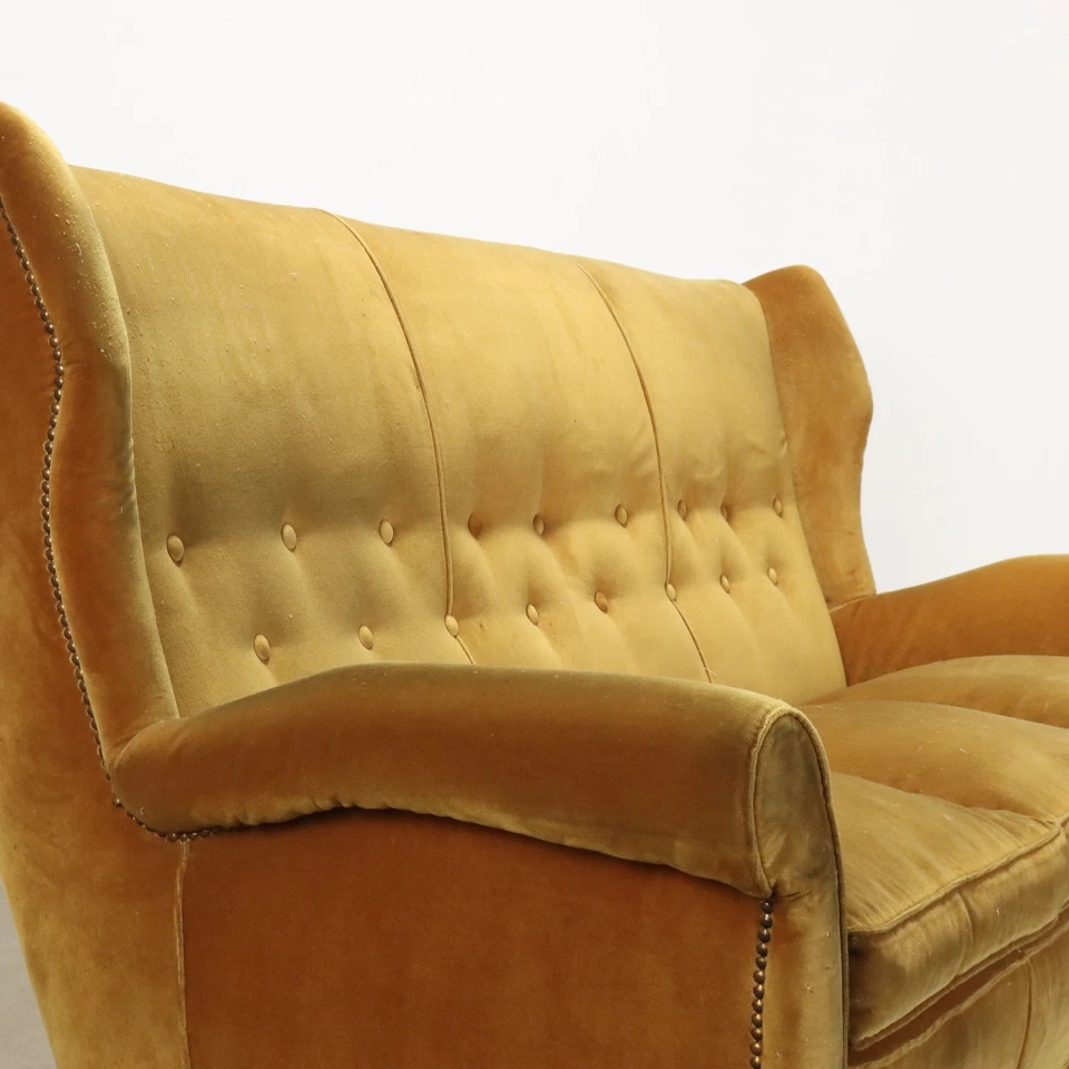 Винтажный бархатный 3-местный диван итальянский дизайн Италия 1950-е оригинал - Изображение 3 из 4