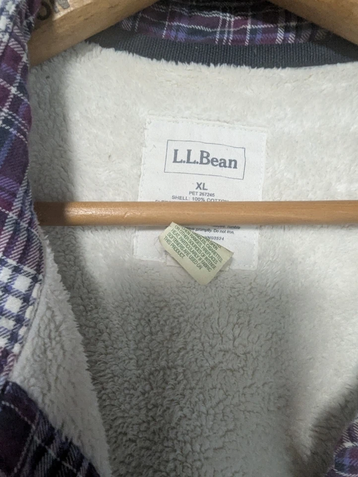 L.L. Chaqueta Camisa BEAN Púrpura Blanco Azul A Cuadros Forrada con Botones Talla XL Suave Foto 4 de 4