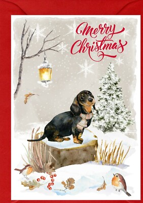 Weihnachtskarte Dackel glatt Hund A6 (4'' x 6'') - innen leer - von Starprint