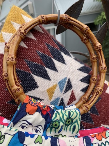 Frida Kahlo Day Of The Dead Sugar Skulls Rockabilly Handbag Bamboo Handles - Picture 16 of 16