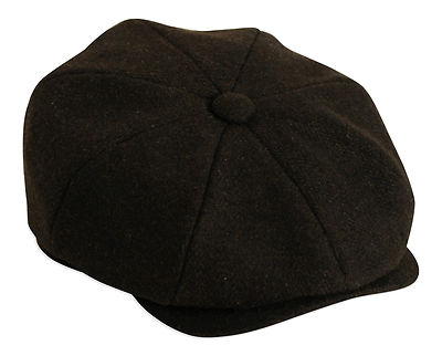 'Shelby' Black Herringbone Wool Newsboy Button Top Flat Cap By Gamble & Gunn