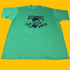 Assholes*s Live Forever 3XL Adults Skull Logo Green Cotton T Shirt Short Sleeve