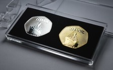 Pair of RMS TITANIC Commemoratives in 50p Coin Display Case. Ocean Liner, 1912