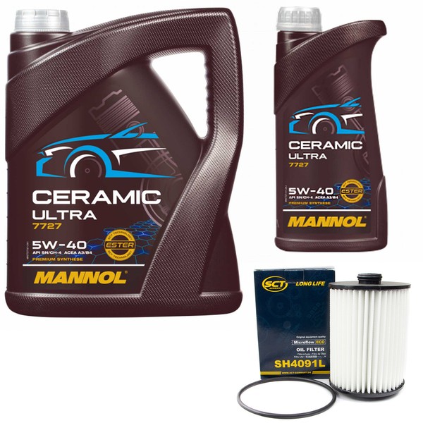 MotoröL Set Mannol 5W-40 Ceramic Ultra 6 Liter + ÖLfilter FüR Skoda VW Passat-image