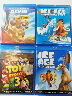 Blu Ray Kids Set Bundle of 4 Toy Story 3 Alvin and the Chipmunks Ice Age