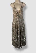 $16000 Valentino Women's Beige Wrap-Effect Sequined Tulle Midi Dress Size 4