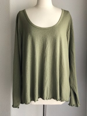 Green Long Sleeve Scoop Neck Fitted Stretch Ribbed Top Curvy Plus size 4X Shirt