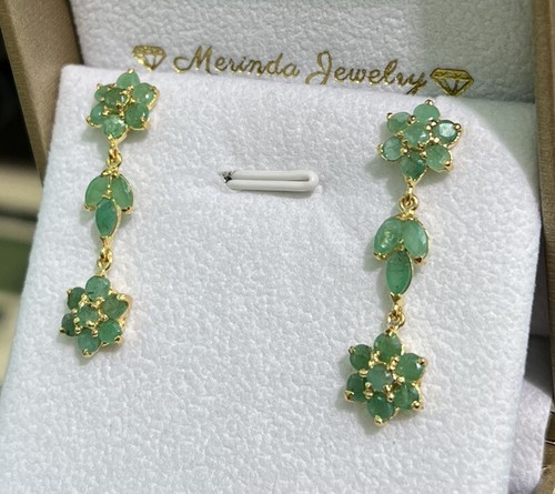 12K massive Gelbgold Blume Ohrhänger, Smaragd. 3,66 Gramm - Bild 2 von 6