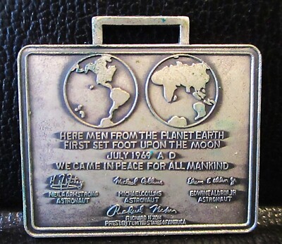 Astronauts Armstrong Collins Aldrin First Step Moon Pocket Watch Fob 1969  Nixon