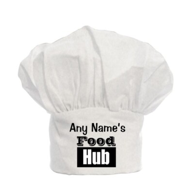 PERSONALISIERTE Kochmütze FOOD HUB Druck Geschenk, Weihnachten, Geburtstag.