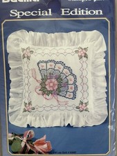 Bucilla Special Edition Fan Stamped Cross Stitch Pillow Kit 63992 NIP