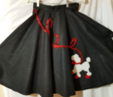 Poodle Skirt Black White Red Sequin Leash No Size Waist 27" Length 26" Homemade