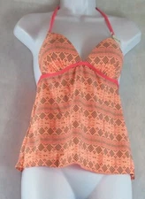 Hula Honey Junior's Flyaway-Back Tankini Top Push-Up Swimsuit, Orange, Small S