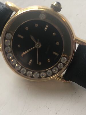 Vintage Avon Watch Women 24mm Black Gold Tone Floating  display picture 1