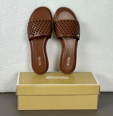 Michael Kors Women's Luggage Brown Saylor Slide Leather Sandals