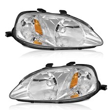 Pair Headlights Assembly For 1999-2000 Honda Civic Ek Ej Lx Ex Si Chrome Lamps