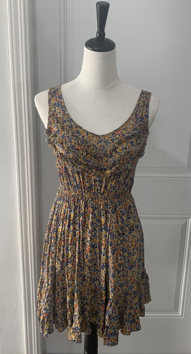 Vintage Talk Talk Frayed Silk Ditsy Floral Garden Cottage Flowy Dress Small