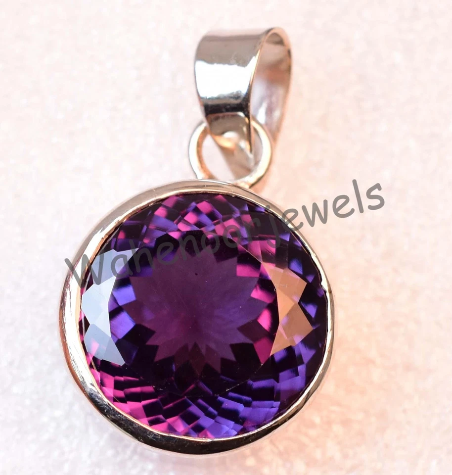 Naturale Colore Cambiamento Alexandrite 18MM Tondo 925 Argento Sterling Ciondolo - Immagine 3 di 4