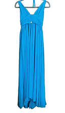Ladies Size M Fit 10 12 Ocean Blue Grecian Floaty Lined 60" Maxi DRESS Halter