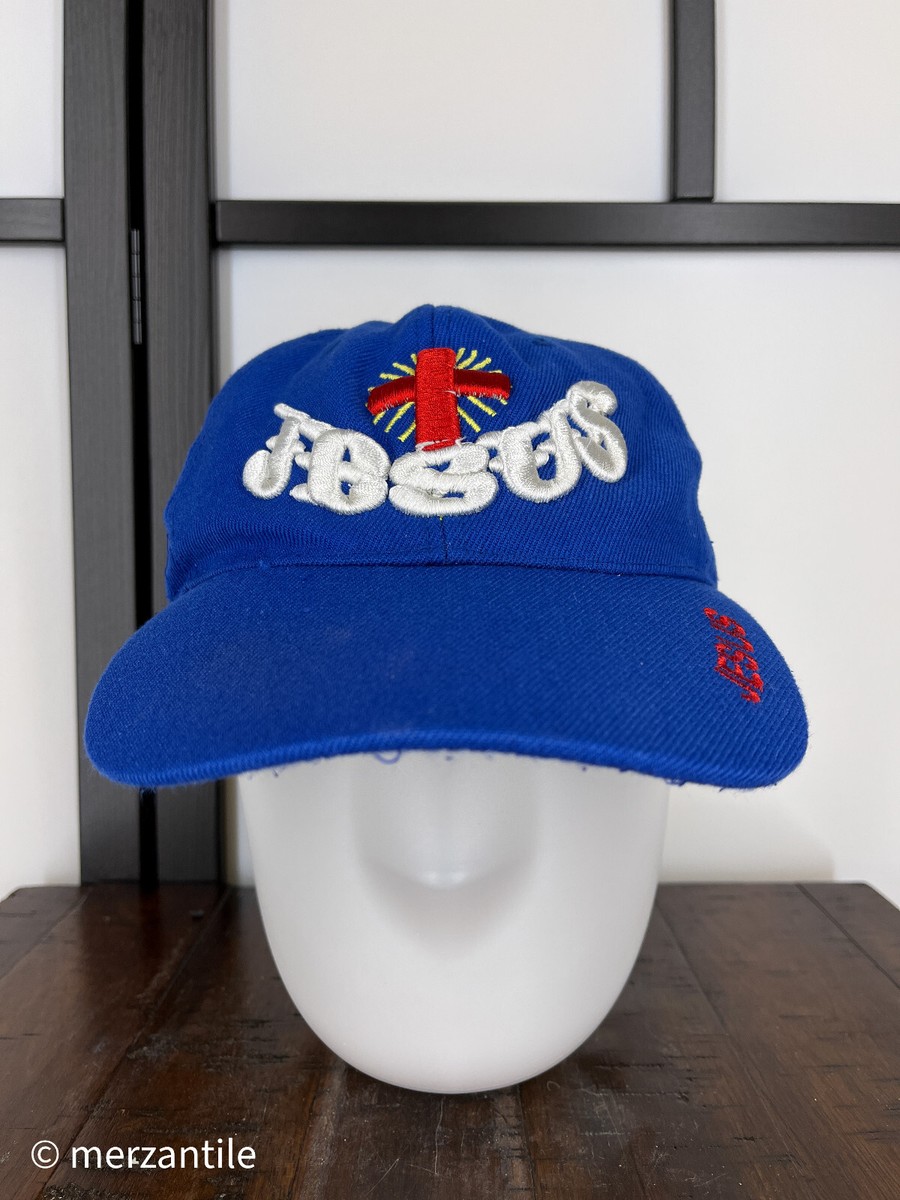 Jesus Hat Cap Strap Back Adult One Size Blue Red White Cross