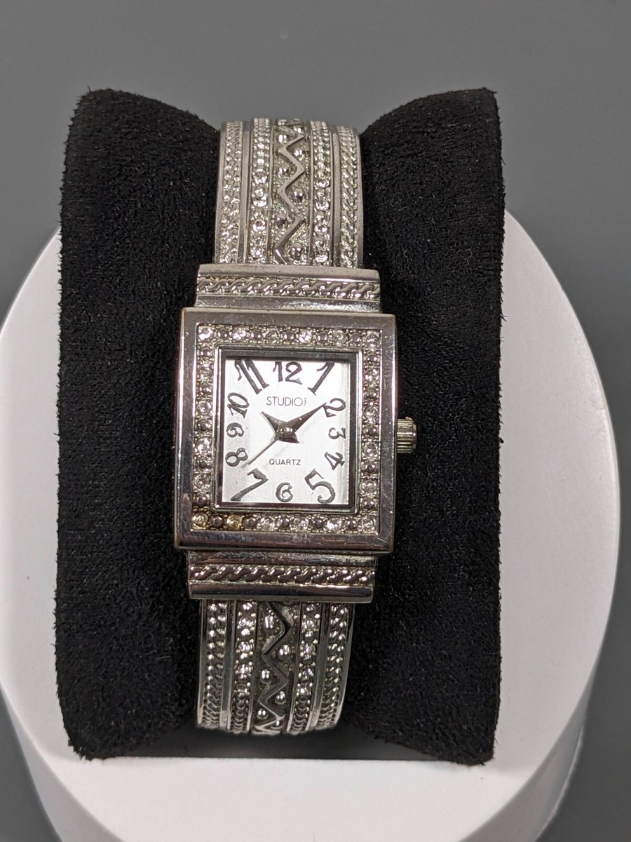 Studio Womens Silver Tone Square Dial Crystal Accent Hinge  display picture 1