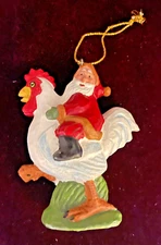 Signed Susan Smith 1999 House of Hatten Santa Riding Chicken Christmas Ornament