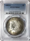 1885-O Morgan Silver Dollar. PCGS MS64 Rainbow Rim Toned Obv. Metallic-Blue Rev.