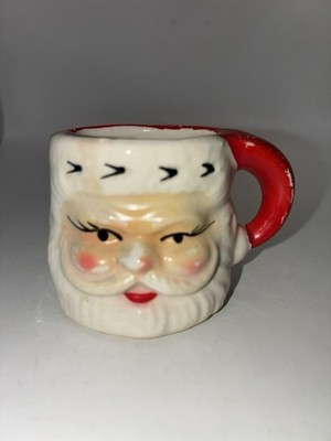 Vintage Napcoware Mini Santa Face Mug 2  Christmas Rustic Patina Hard To Find
