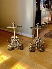 Vtg Howes Brass Anchor Andirons | Brass Decorative Sea Serpent Anchor Andirons