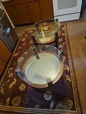 Round twin shelf walnut end tables