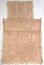 Antique Baby Bedding Exquisite Embroidered Silk Coverlet  Sham Crib Bassinet