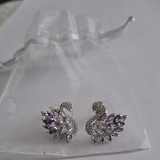 Silver and Purple Marquise Crystal swan stud earrings