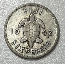 Fiji, seis peniques / seis peniques, 1942, Jorge VI, Casa de la Moneda de San Francisco, plata, en muy buen estado