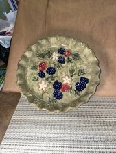 PLATE Ruffled Handcrafted Raspberry Flowers Stoneware,Messa Co