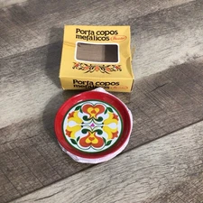 Vintage Tin Metal Coasters Floral Set of 6